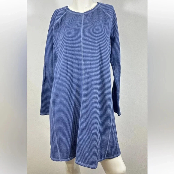 J. Jill Blue Contrast Stripe Round Neck Long Sleeve Cotton Sweater Dress sz l - Picture 1 of 11